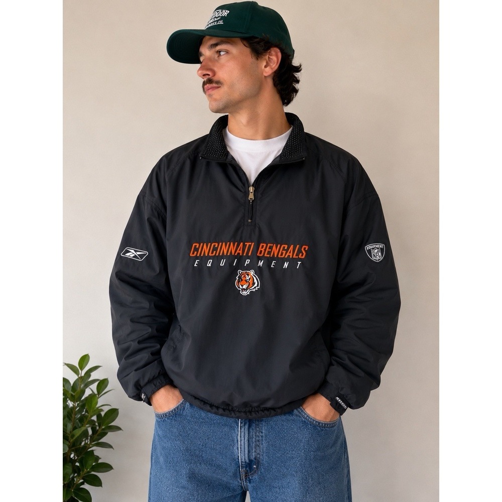 Vintage Reebok Equipment Cincinnati Bengals NFL Pullover Windbreaker Size XL